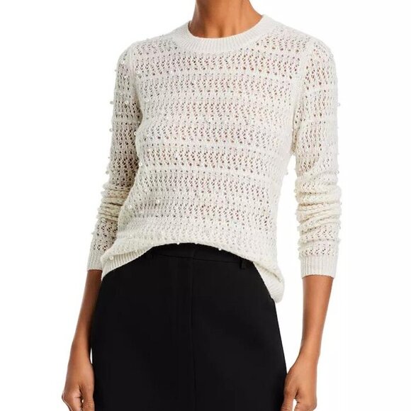 Aqua Cashmere Bead Embellished Crewneck Sweater Ivory Size XXL NWT - Picture 3 of 6